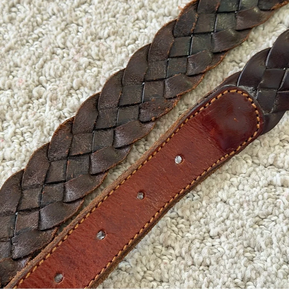 Doppia Vita Brown Braided Leather Belt Classic Modern 4XL 5XL Plus Gold Buckle